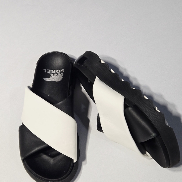 Sorel Black and White Slide Sandals Womens Viibe Twist Black Sandals Sz 6.5/7 - Picture 3 of 6
